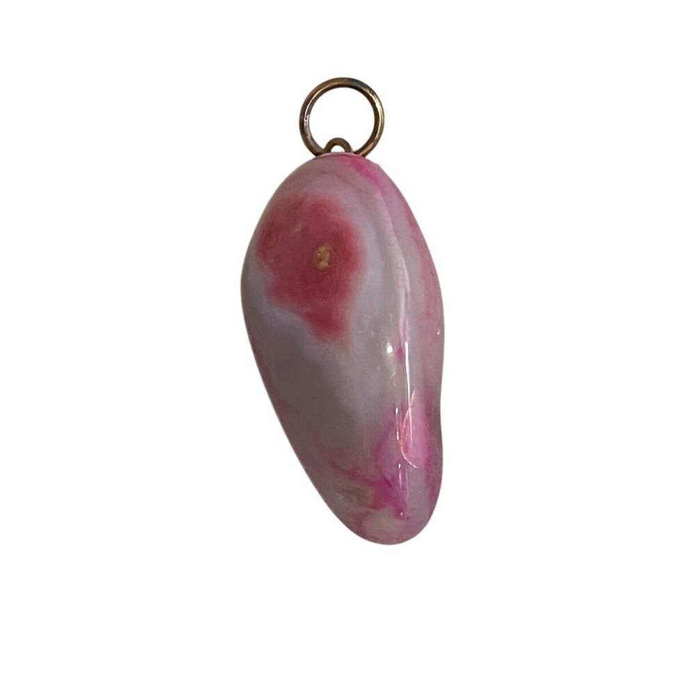 Vintage Pink Agate Stone Teardrop Pendant Natural Polished Gemstone Charm